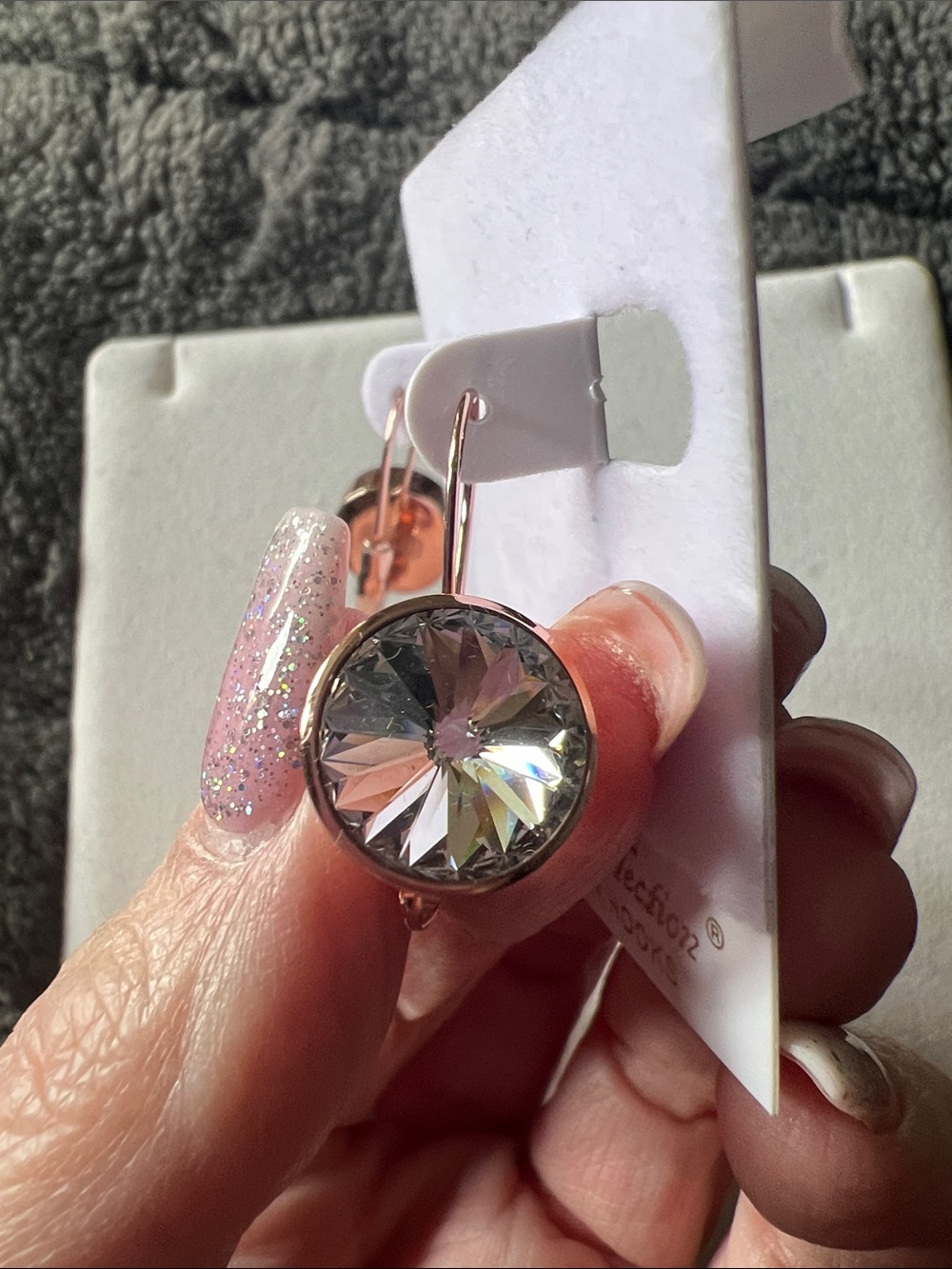 Rose Gold Drop Earrings with Large Clear Crystal